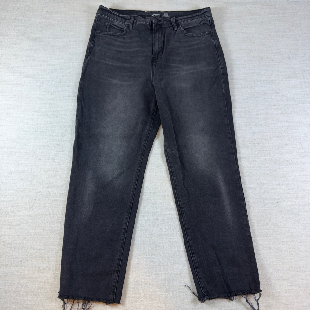Old Navy Sky-Hi Straight Extra High Rise Raw Hem Faded Black Jeans Size 14